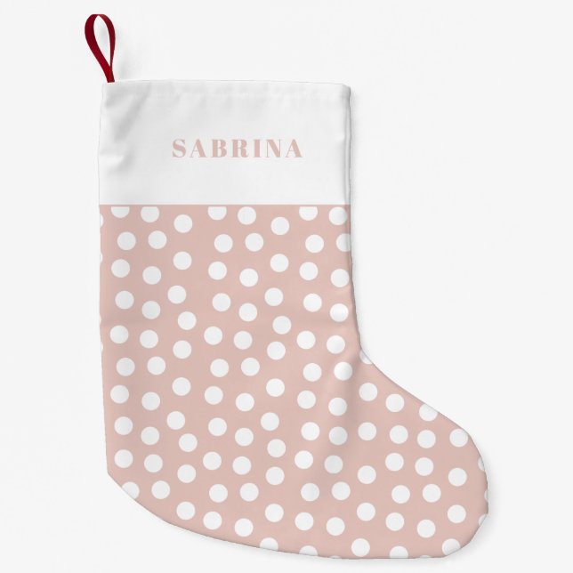 Petite Chaussette De Noël Pois blancs et roses modernes (Devant)