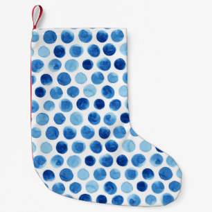 Petite Chaussette De Noël Pois bleus, motif aquarelle sans couture.