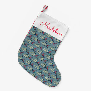 Petite Chaussette De Noël Poisson Poisson Pointillé  Ajouter votre nom