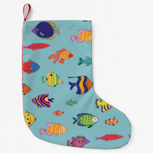 Petite Chaussette De Noël Poisson tropical, motif vintage