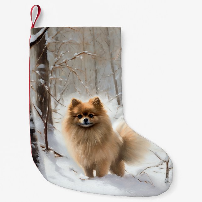 Petite Chaussette De Noël Poméranienne Laisser Neige Noël (Devant)