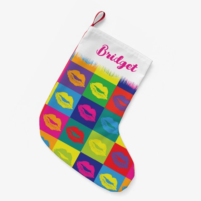 Petite Chaussette De Noël Pop Art Lips Noël Baisers (Devant (Accrochage))
