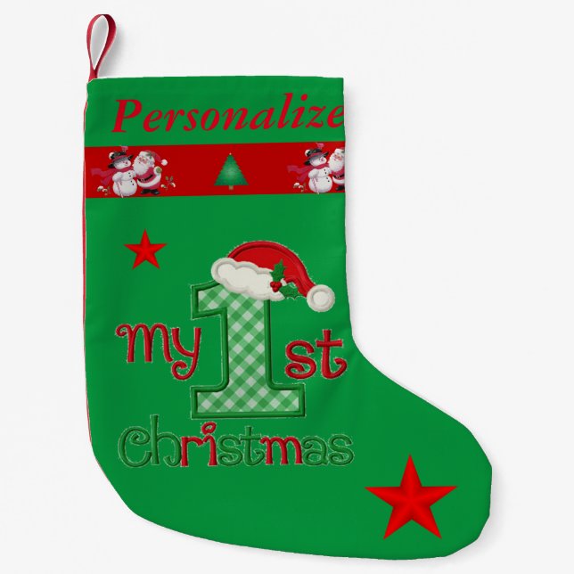 Petite Chaussette De Noël Premier Noël du bébé - nom customisé - (Devant)