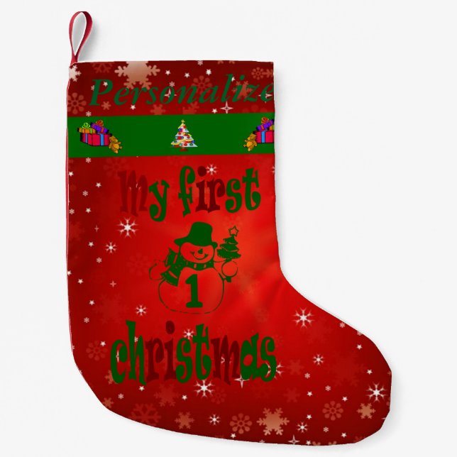 Petite Chaussette De Noël Premier Noël du bébé - nom customisé - (Devant)