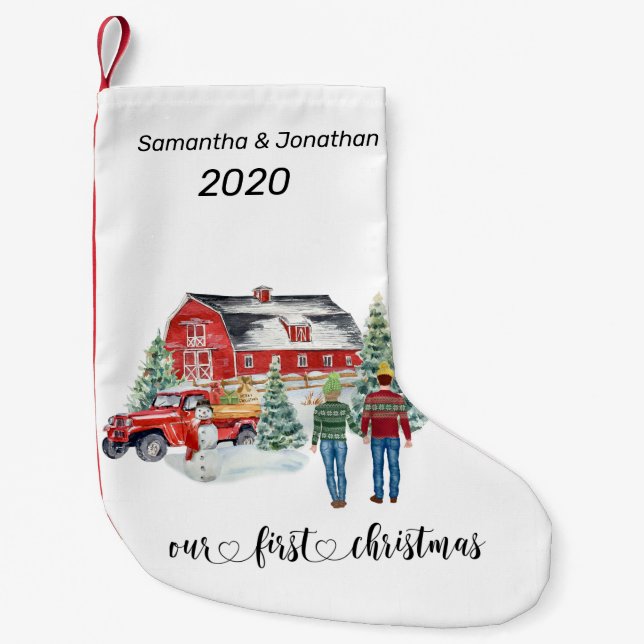 Petite Chaussette De Noël Premier Noël Nouveaux mariés Pays Nacre hiver (Devant)