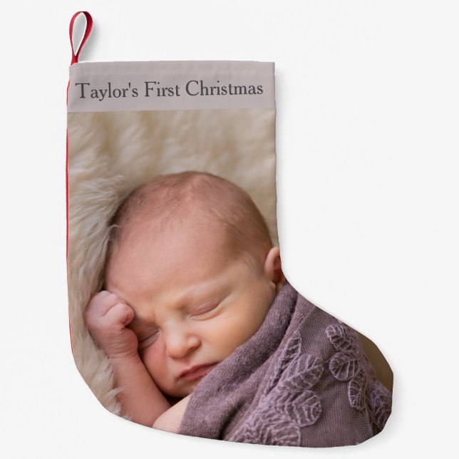 Petite Chaussette De Noël Première photo de Noël du bébé (Devant)