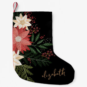 Petite Chaussette De Noël Premium Festin Poinsettia Nom personnalisé Fête