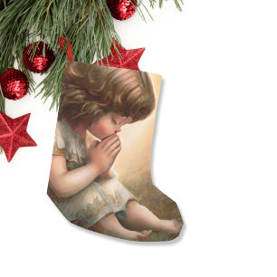 Petite Chaussette De Noël Prier Petite fille Angel Radiant Halo Lumière