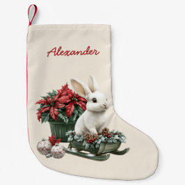 Petite Chaussette De Noël Rabbit Poinsettia Custom Name