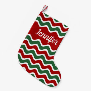 Petite Chaussette De Noël Rayures rouges et vertes festives personnalisées
