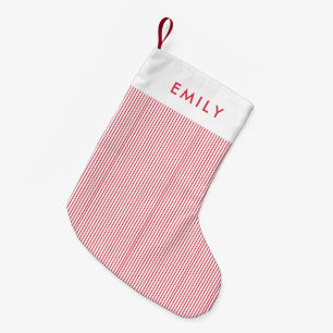 Petite Chaussette De Noël Rayures Rouges Minimalistes Nom Personnalisé