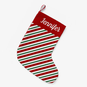 Petite Chaussette De Noël Rayures Rouges Vertes Personnalisées