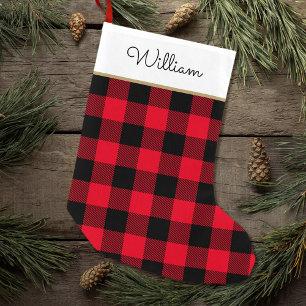 Petite Chaussette De Noël Red Buffalo Plaid Nom personnalisé Rustique