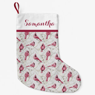 Petite Chaussette De Noël Red Christmas Cardinal Birds Nom personnalisé