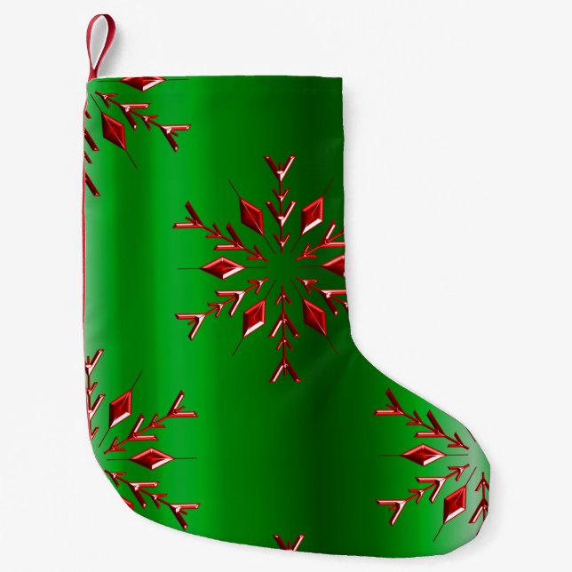 Petite Chaussette De Noël Red Christmas Stars on Green (Devant)