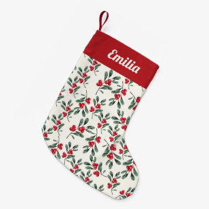 Petite Chaussette De Noël Red Holly feuilles verts