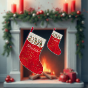 Petite Chaussette De Noël Red Name Marching Quirky Christmas Reindeer