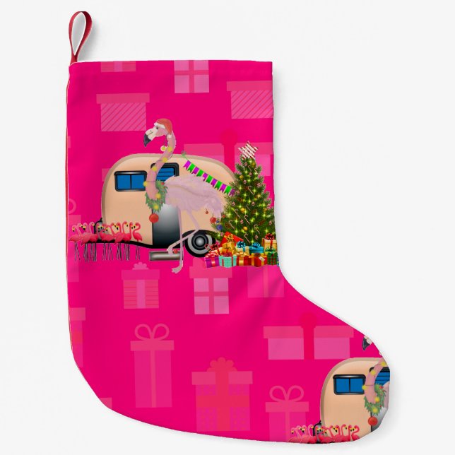 Petite Chaussette De Noël remorque flamingo de noël (Devant)