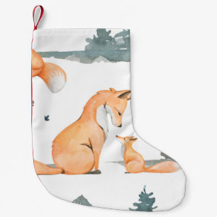 Petite Chaussette De Noël Renard d'automne. Aquarelle peinte à la main avec