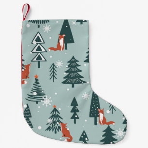 Petite Chaussette De Noël Renards, sapins, hiver, motif coloré