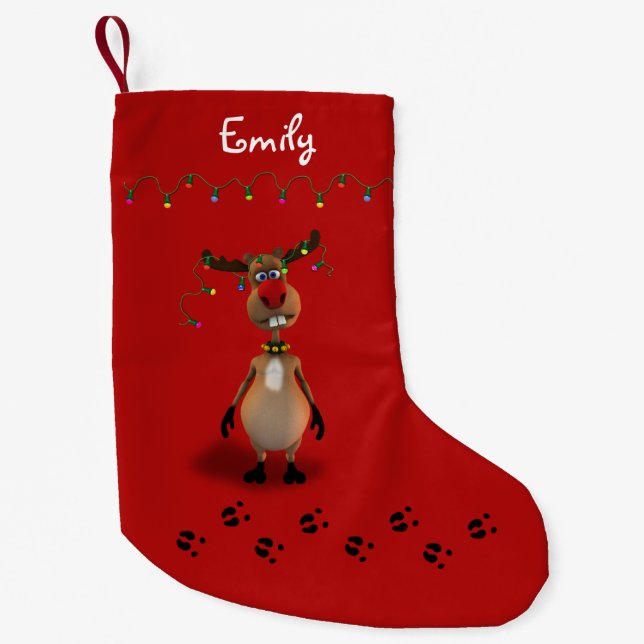 Petite Chaussette De Noël Renne flairé rouge de Noël drôle (Devant)