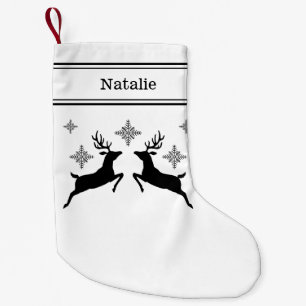 Petite Chaussette De Noël Rennes Noir & Blanc avec Flocons de Neige Noël