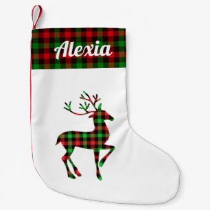 Petite Chaussette De Noël rennes plaid vert de buffle nom personnalisé