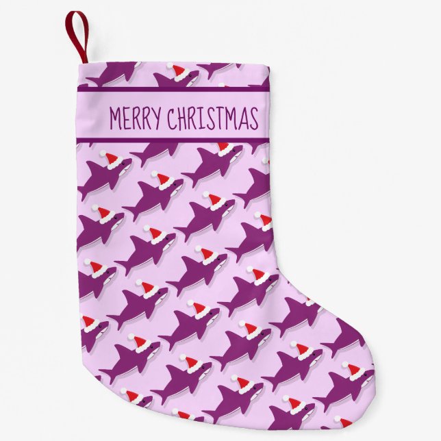Petite Chaussette De Noël Requin Santa Chapeau violet requins animal (Devant)