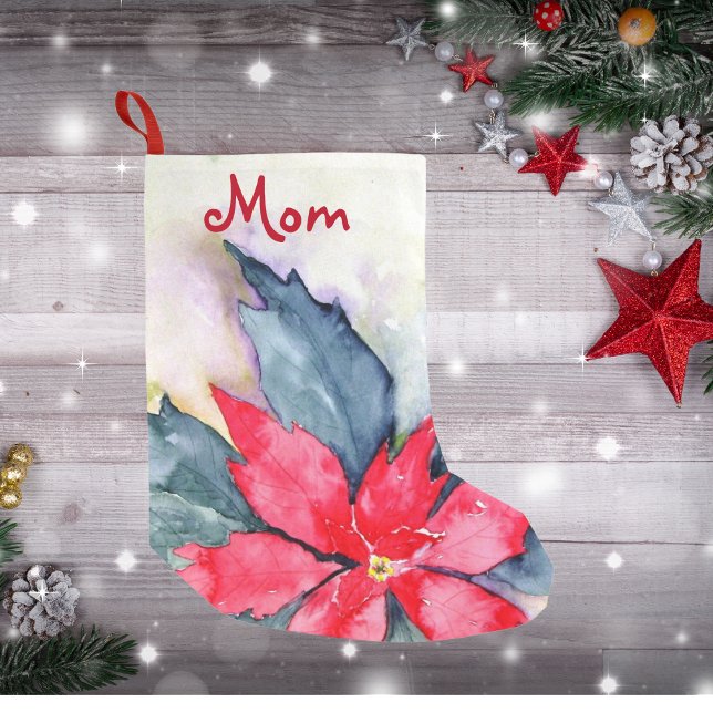 Petite Chaussette De Noël Réservoir de Noël - Nom - Poinsettia Rouge (Christmas Stocking For Mom Poinsettia Red)