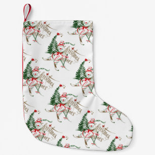 Petite Chaussette De Noël Rétro bonhomme de neige sur des skis