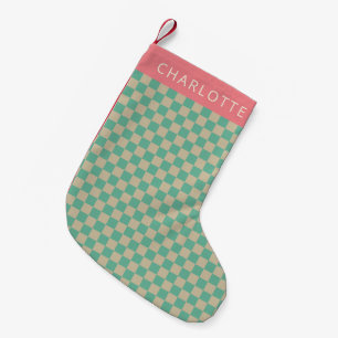 Petite Chaussette De Noël Rétro esthétique damier menthe personnalisé  