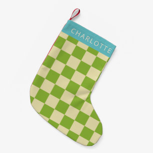 Petite Chaussette De Noël Rétro esthétique damier vert personnalisé 