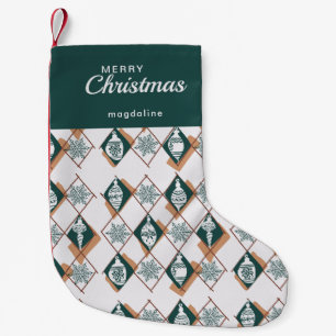Petite Chaussette De Noël Retro Green Red Joyeux Noël Botanique