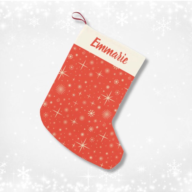 Petite Chaussette De Noël Retro Red Sparkle Motif de Noël Nom personnalisé (Retro Red Sparkle Christmas Pattern Custom Name Small Christmas Stocking
)
