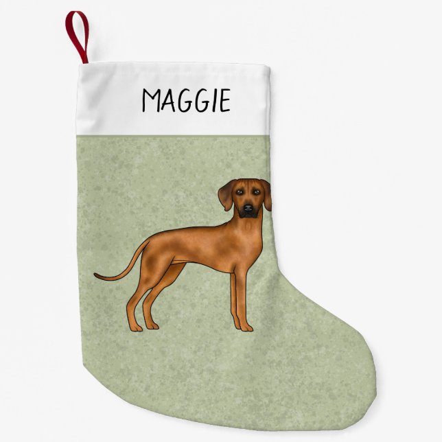 Petite Chaussette De Noël Rhodesian Ridgeback Chien Brown Avec Nom Vert (Devant)