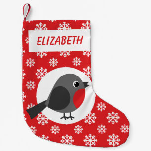 Petite Chaussette De Noël Robin Snowflakes Personnalisé Rouge