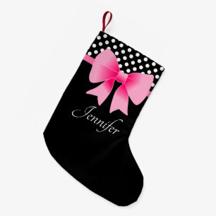Petite Chaussette De Noël Rose Féminin Nœud Noir Et Blanc