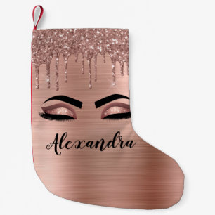 Petite Chaussette De Noël Rose Gold Glitter Sparkle Eyelashes Monogram