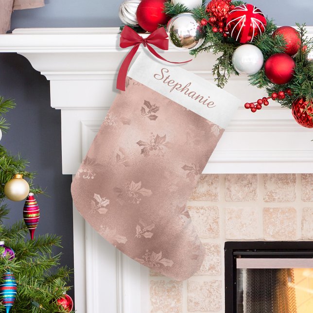 Petite Chaussette De Noël Rose personnalisé Gold Noël Holly Feuilles (Créateur téléchargé)