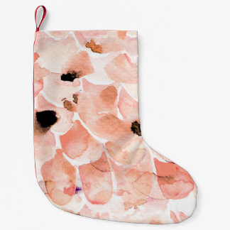Petite Chaussette De Noël Rose, pivoine, feuille, motif aquarelle.