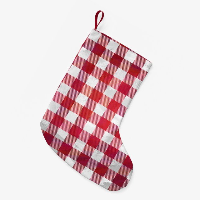 Petite Chaussette De Noël Rouge et blanc À damiers plaid (Devant (Accrochage))