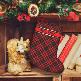 Petite Chaussette De Noël Rouge et noir Plaid Motif Nom Moderne Personnalisé
