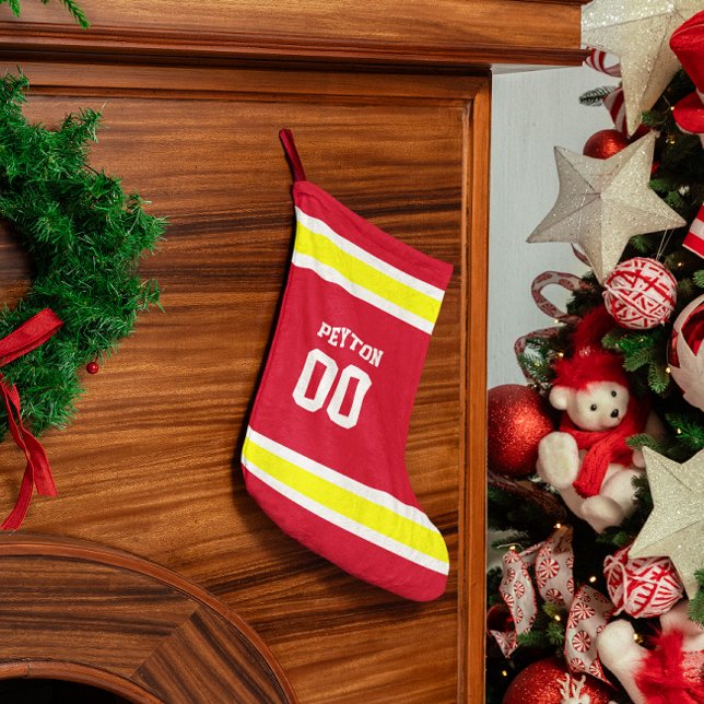 Petite Chaussette De Noël Rouge, or et équipe de football blanche (Créateur téléchargé)