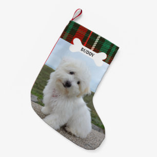 Petite Chaussette De Noël Rouge Vert Plaid Russe Chien Os Animal Photo