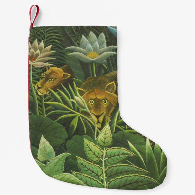 Petite Chaussette De Noël Rousseau Tropical Jungle Lion Peinture (Devant)