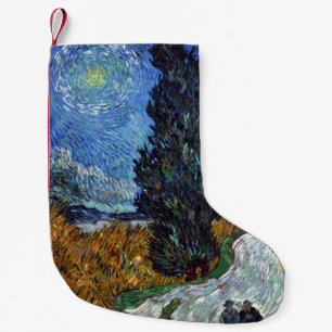 Petite Chaussette De Noël Route avec cyprès de Van Gogh Impressionnisme