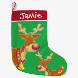 Petite Chaussette De Noël Rudolph et bébé mignon vert Personnalisé