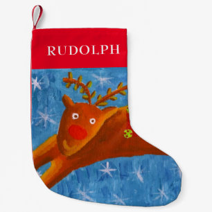 Petite Chaussette De Noël Rudolph le Renne Nom Personnalisé