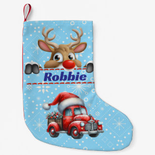 Petite Chaussette De Noël Rudolph Renne Noël Bleu et Blanc