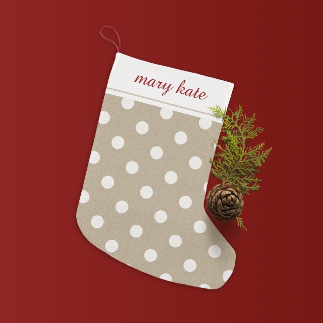Petite Chaussette De Noël Russe blanc Faux Burlap Polka Dot (Créateur téléchargé)